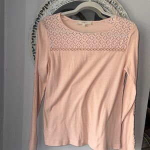 LOFT Pale Pink Long-Sleeve Lace Yoke Top